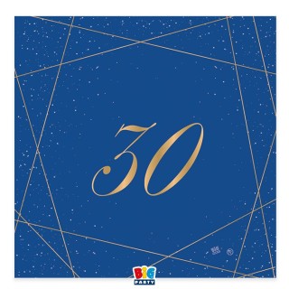 TOVAGLIOLI 30° COMPLEANNO Blù CON SCRITTO  (30 ) in oro - Confez. 20 pezzi - 33 cm x 33 cm - 3 veli