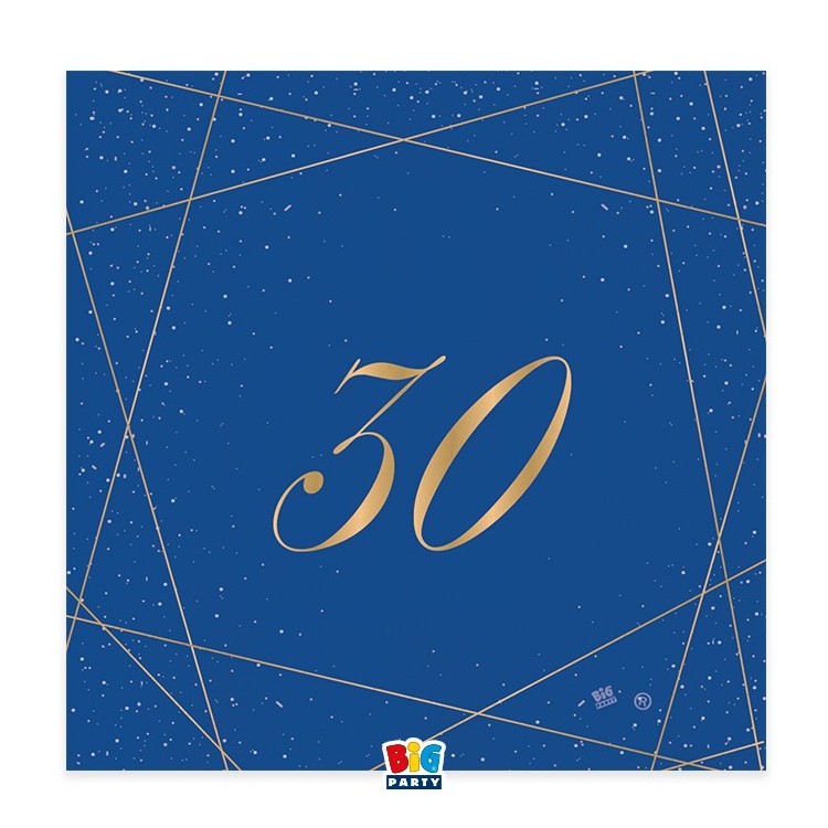 TOVAGLIOLI 30° COMPLEANNO Blù CON SCRITTO  (30 ) in oro - Confez. 20 pezzi - 33 cm x 33 cm - 3 veli