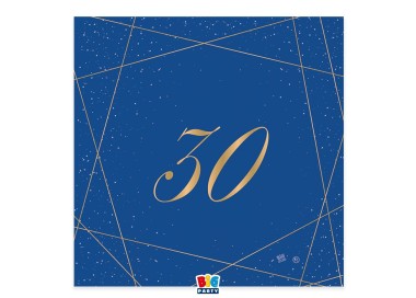 TOVAGLIOLI 30° COMPLEANNO Blù CON SCRITTO  (30 ) in oro - Confez. 20 pezzi - 33 cm x 33 cm - 3 veli