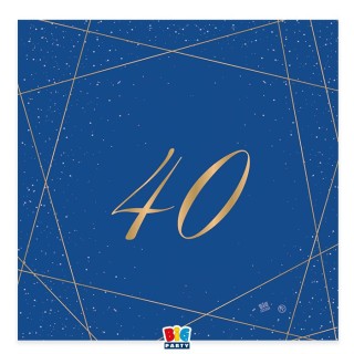 TOVAGLIOLI 40° COMPLEANNO Blù CON SCRITTO  (40 ) in oro - Confez. 20 pezzi - 33 cm x 33 cm - 3 veli