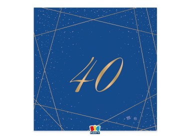 TOVAGLIOLI 40° COMPLEANNO Blù CON SCRITTO  (40 ) in oro - Confez. 20 pezzi - 33 cm x 33 cm - 3 veli