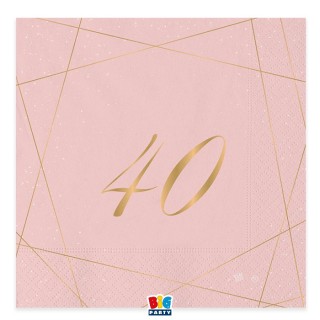 TOVAGLIOLI 40° COMPLEANNO ROSA  DONNA CON SCRITTO  (40 ) in oro - Confez. 20 pezzi - 33 cm x 33 cm - 3 veli