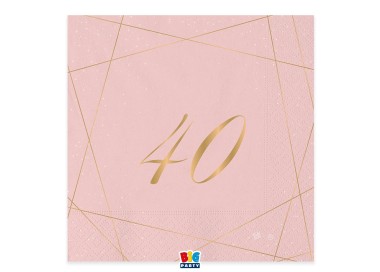 TOVAGLIOLI 40° COMPLEANNO ROSA  DONNA CON SCRITTO  (40 ) in oro - Confez. 20 pezzi - 33 cm x 33 cm - 3 veli