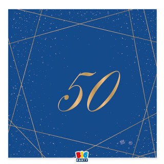 TOVAGLIOLI 50° COMPLEANNO Blù CON SCRITTO  (50 ) in oro - Confez. 20 pezzi - 33 cm x 33 cm - 3 veli
