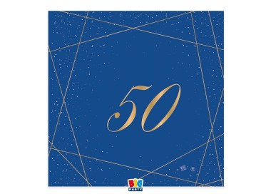 TOVAGLIOLI 50° COMPLEANNO Blù CON SCRITTO  (50 ) in oro - Confez. 20 pezzi - 33 cm x 33 cm - 3 veli