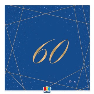 TOVAGLIOLI 60° COMPLEANNO Blù CON SCRITTO  (60 ) in oro - Confez. 20 pezzi - 33 cm x 33 cm - 3 veli