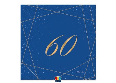 TOVAGLIOLI 60° COMPLEANNO Blù CON SCRITTO  (60 ) in oro - Confez. 20 pezzi - 33 cm x 33 cm - 3 veli