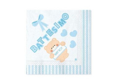 TOVAGLIOLI BATTESIMO CELESTE E  BIANCHI  - Confez. 20 pezzi - 33 cm x 33 cm - 3 veli