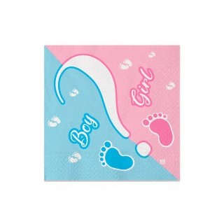 Tovaglioli Boy ? o Girl ?  con stampa  maschio celeste  e femmina rosa  in pura ovatta di cellulosa 3 veli  20  pezzi