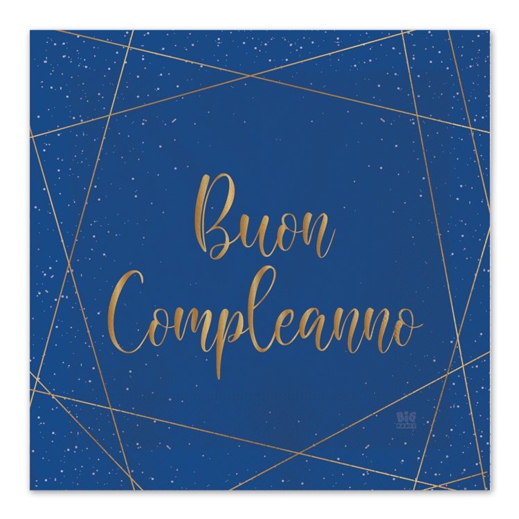 TOVAGLIOLI BUON COMPLEANNO Blù  DONNA CON SCRITTO  ( BUON COMPLEANNO ) in oro - Confez. 20 pezzi - 33 cm x 33 cm - 3 veli