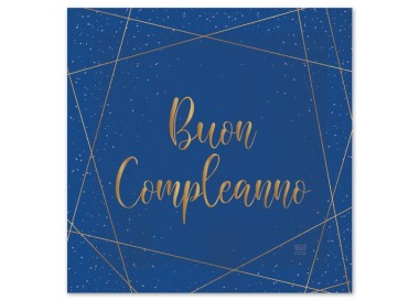 TOVAGLIOLI BUON COMPLEANNO Blù  DONNA CON SCRITTO  ( BUON COMPLEANNO ) in oro - Confez. 20 pezzi - 33 cm x 33 cm - 3 veli