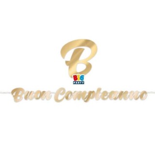 Festone Maxi  Buon Compleanno oro metal  - L 6 metri x 24 cm H - 1 pz