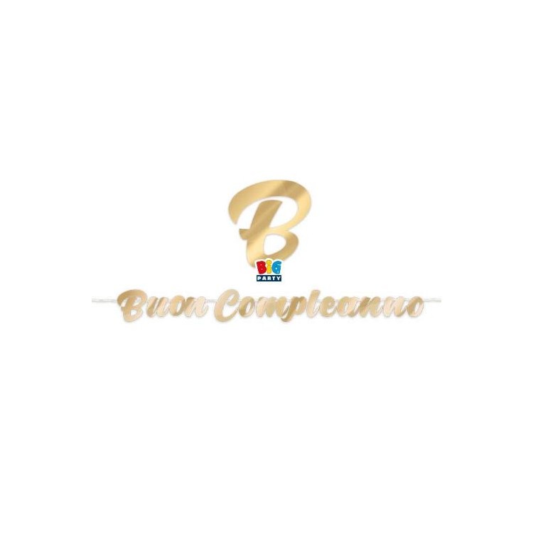 Festone Maxi  Buon Compleanno oro metal  - L 6 metri x 24 cm H - 1 pz