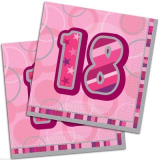 Tovaglioli Compleanno 18 anni Fuxia e Rosa - 16 pezzi - 33 cm x 33 cm - 3 veli - Unique