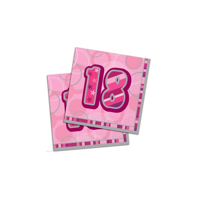 Tovaglioli Compleanno 18 anni Fuxia e Rosa - 16 pezzi - 33 cm x 33 cm - 3 veli - Unique