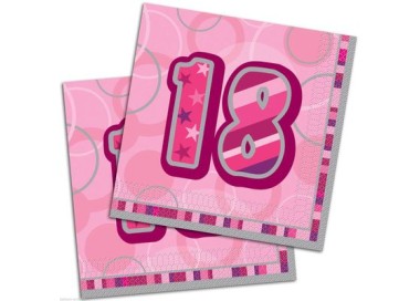 Tovaglioli Compleanno 18 anni Fuxia e Rosa - 16 pezzi - 33 cm x 33 cm - 3 veli - Unique