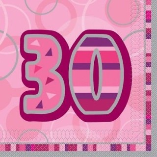 Tovaglioli Compleanno 30 anni Fuxia e Rosa - 16 pezzi - 33 cm x 33 cm - 3 veli - Unique