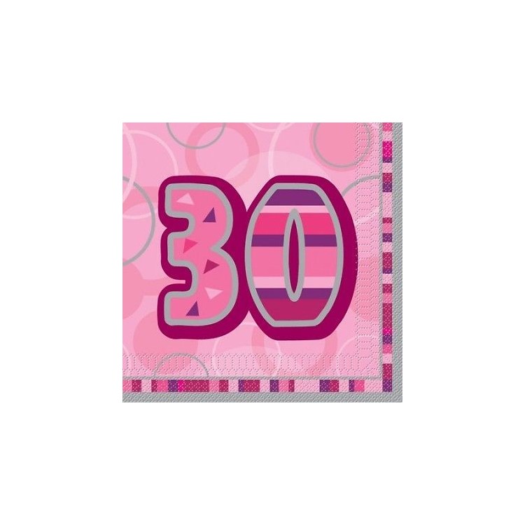 Tovaglioli Compleanno 30 anni Fuxia e Rosa - 16 pezzi - 33 cm x 33 cm - 3 veli - Unique