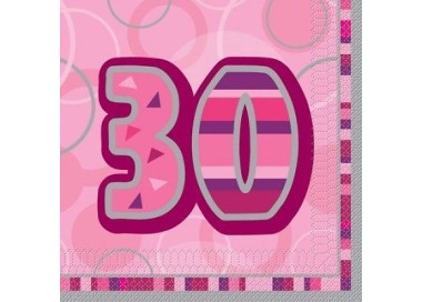 Tovaglioli Compleanno 30 anni Fuxia e Rosa - 16 pezzi - 33 cm x 33 cm - 3 veli - Unique