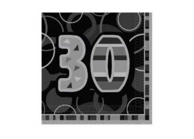 Tovaglioli Compleanno 30 anni Nero e Argento - 16 pezzi - 33 cm x 33 cm - 3 veli - Unique