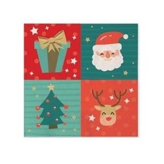 Tovaglioli di Natale in carta  (pacco , albero , renna  e  Babbo Natale) - 33 x 33  cm - 20  pezzi - Big Party