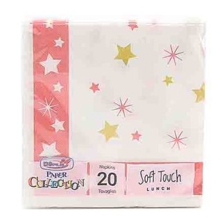 Tovaglioli in carta monouso Natalizi  colore Bianco con stelle oro e rosse  doppio velo  33x33 pz.20