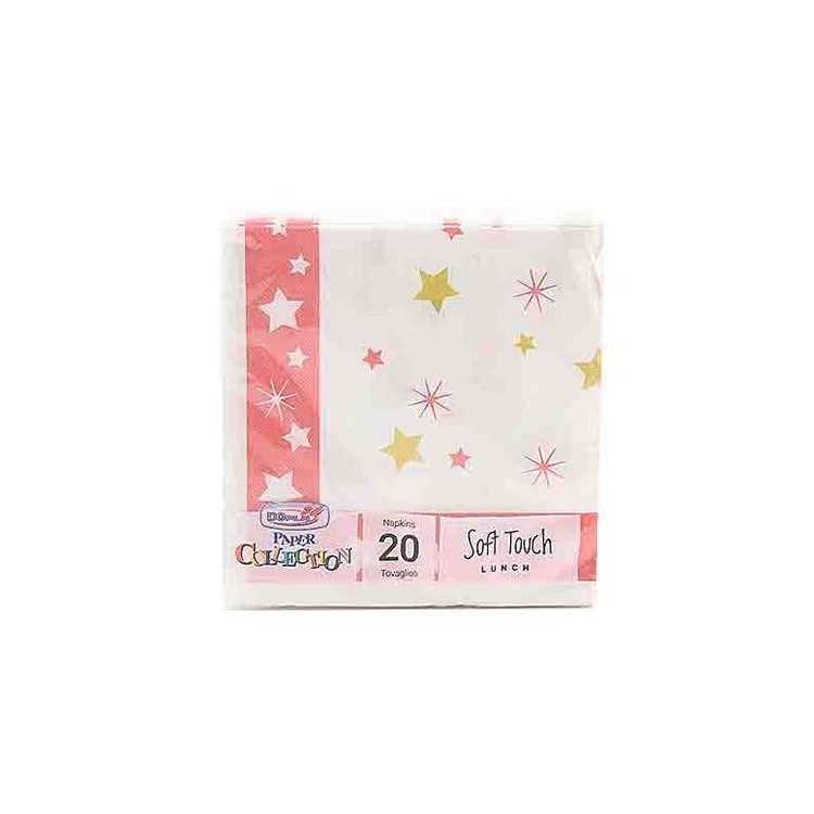 Tovaglioli in carta monouso Natalizi  colore Bianco con stelle oro e rosse  doppio velo  33x33 pz.20