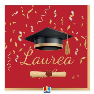 Tovaglioli LAUREA ROSSI E ORO (Nuovo) - 20 pezzi - 33 cm x 33 cm - 3 veli