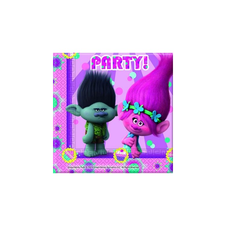 Tovaglioli TROLLS (Nuovo Film DreamWorks) - Confezione da 20 tovaglioli - 33 cm x 33 cm - 2 veli - Nuovo