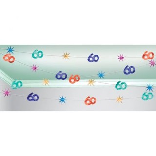Festone filare soffitto 60 anni - largo 30,5 mt - 100 numeri 60 - Amscan - 1 pz