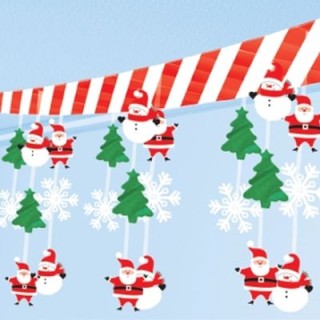 Festone filare soffitto Natale - largo 30,5 cm x 3 m - rosso e bianco - Amscan - 1 pz