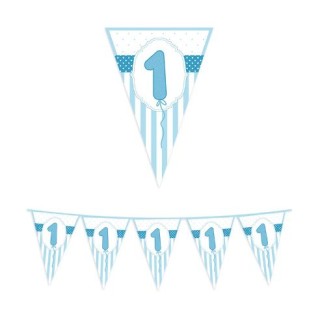 Festone in plastica a bandierina  Buon 1° Compleanno Bambino - L 6 metri x 26 cm H  -  1 pz