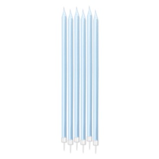 Candelina di cera Stelo lungo  15 Cm  di colore celeste   perlato    Pezzi  totale 6