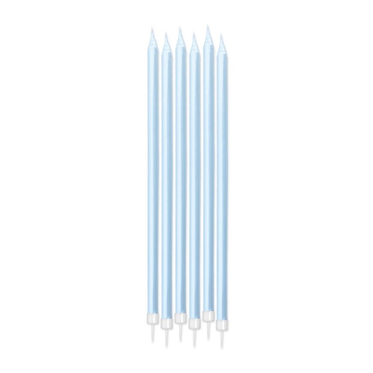 Candelina di cera Stelo lungo  15 Cm  di colore celeste   perlato    Pezzi  totale 6