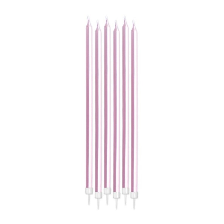 Candelina di cera Stelo lungo  15 Cm  di colore rosa perlato    Pezzi  totale 6