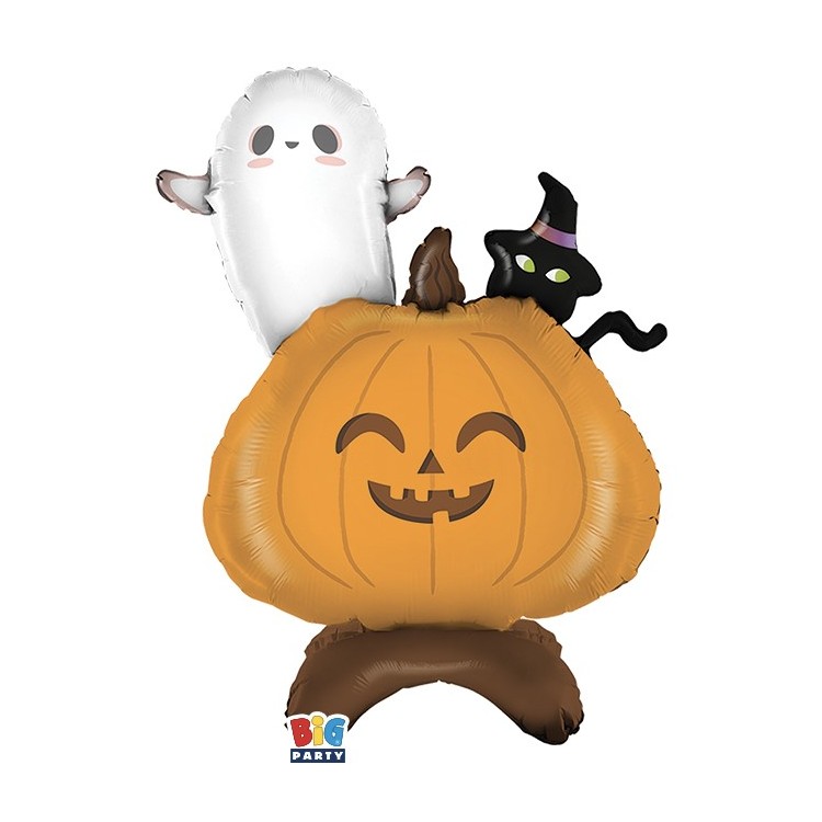 Palloncino a forma di Zucca fantasma e gatto Halloween - 70 x 96   cm - 1 pz