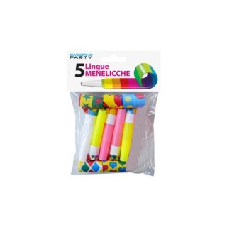 Kit 6 TROMBETTE-LINGUE  DI CARTA COLORATE con Fischietto per Compleanno Bambini - Confez. 6  pezzi - plastica e carta