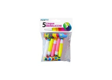 Kit 6 TROMBETTE-LINGUE  DI CARTA COLORATE con Fischietto per Compleanno Bambini - Confez. 6  pezzi - plastica e carta