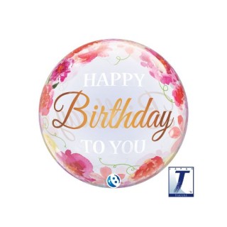 Palloncino Happy Birthday Fucsia   e oro Bubbles Balloon (Nuovo) - 22"/ 56 cm - 1 pezzo