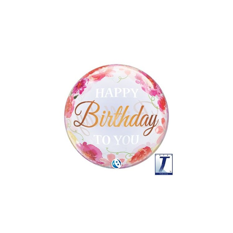 Palloncino Happy Birthday Fucsia   e oro Bubbles Balloon (Nuovo) - 22"/ 56 cm - 1 pezzo