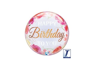 Palloncino Happy Birthday Fucsia   e oro Bubbles Balloon (Nuovo) - 22"/ 56 cm - 1 pezzo