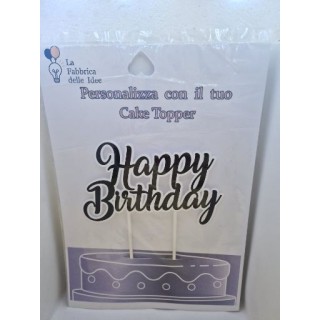 Cake Topper Happy  Birthday Nero e  bianco in carta fotografica lucida L 17/18 cm x h 8/9 cm 1 pz