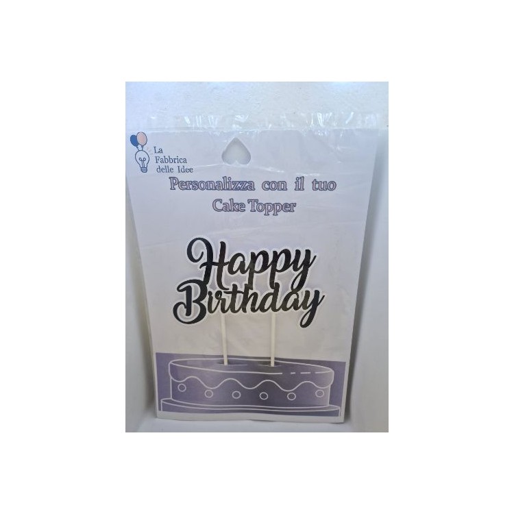 Cake Topper Happy  Birthday Nero e  bianco in carta fotografica lucida L 17/18 cm x h 8/9 cm 1 pz