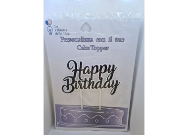 Cake Topper Happy  Birthday Nero e  bianco in carta fotografica lucida L 17/18 cm x h 8/9 cm 1 pz