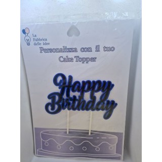 Cake Topper Happy  Birthday Nero e  blù in carta fotografica lucida L 17/18 cm x h 8/9 cm 1 pz