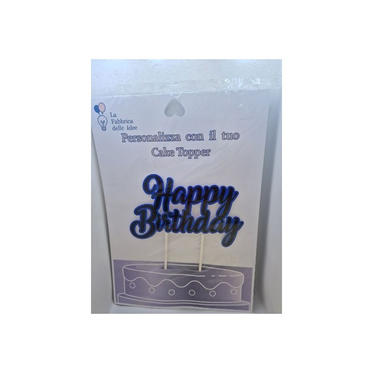 Cake Topper Happy  Birthday Nero e  blù in carta fotografica lucida L 17/18 cm x h 8/9 cm 1 pz