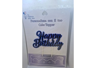 Cake Topper Happy  Birthday Nero e  blù in carta fotografica lucida L 17/18 cm x h 8/9 cm 1 pz