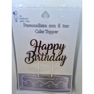 Cake Topper Happy  Birthday Nero e  rosa in carta fotografica lucida L 17/18 cm x h 8/9 cm 1 pz