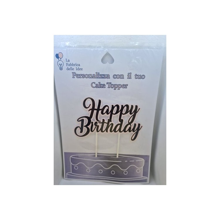 Cake Topper Happy  Birthday Nero e  rosa in carta fotografica lucida L 17/18 cm x h 8/9 cm 1 pz