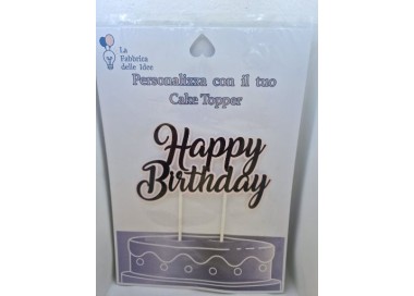 Cake Topper Happy  Birthday Nero e  rosa in carta fotografica lucida L 17/18 cm x h 8/9 cm 1 pz
